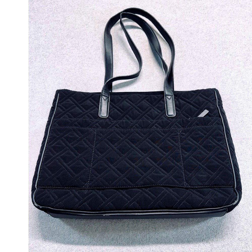 Vera Bradley Black Quilted Tote Bag Large Travel Work Laptop Shoulder Purse - Picture 9 of 12